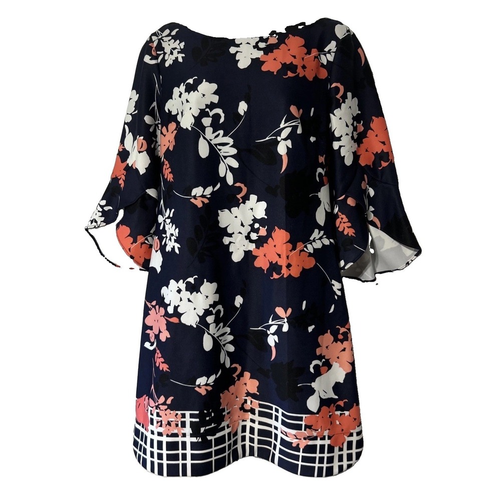 VINCE CAMUTO Women's Navy Multi Mixed Print Tulip-sleeve Sheath Dress Size 10